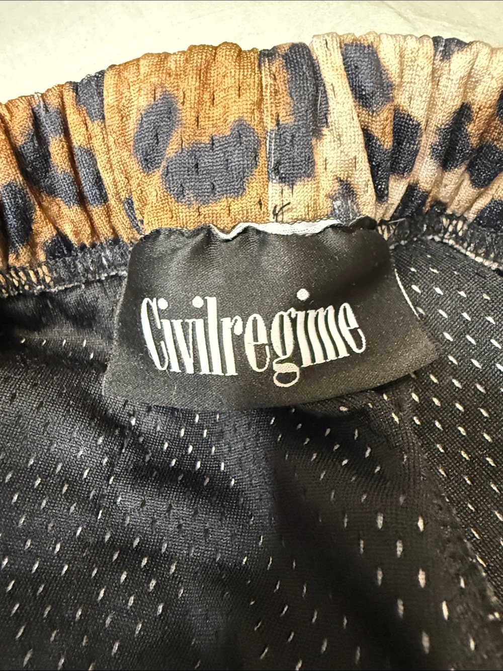 Civil Regime Leopard Print Drawstring Shorts with White Logo - Picture 3 of 5